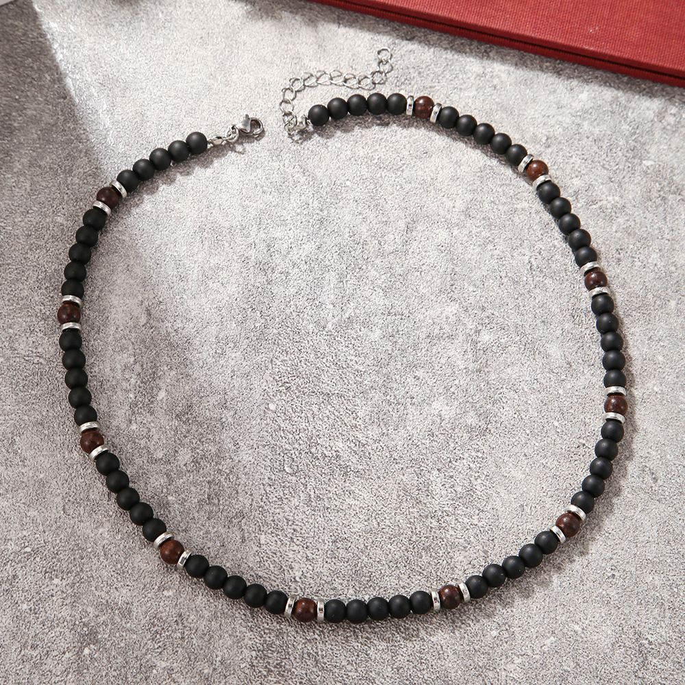 Summer Beach Stainless Steel Necklace Jewelry Simple Coconut Shell Wood Chip Necklace Niche Men's Green Peacock Stone Necklace_ipsvogv.com