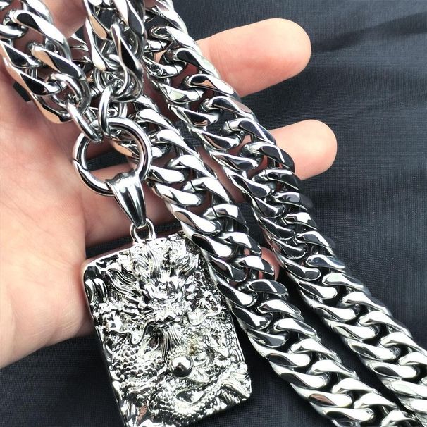 Men Women The "Chinese LONG" Pendant Chain Stainless Steel Burnishing Necklace_ipsvogv.com