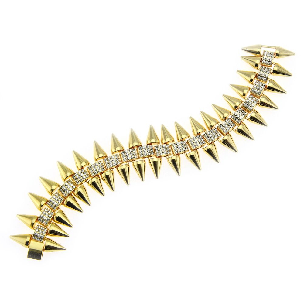 Hip hop diamond studded men's motorcycle chain domineering personality, tapered rivet necklace, bracelet accessory_ipsvogv.com