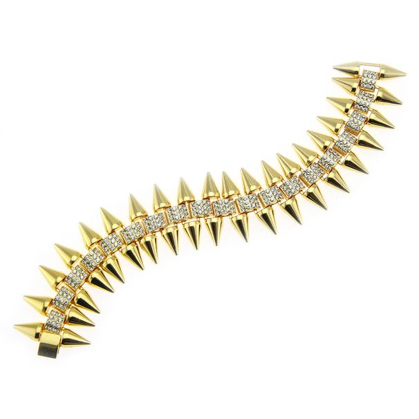 Hip hop diamond studded men's motorcycle chain domineering personality, tapered rivet necklace, bracelet accessory_ipsvogv.com