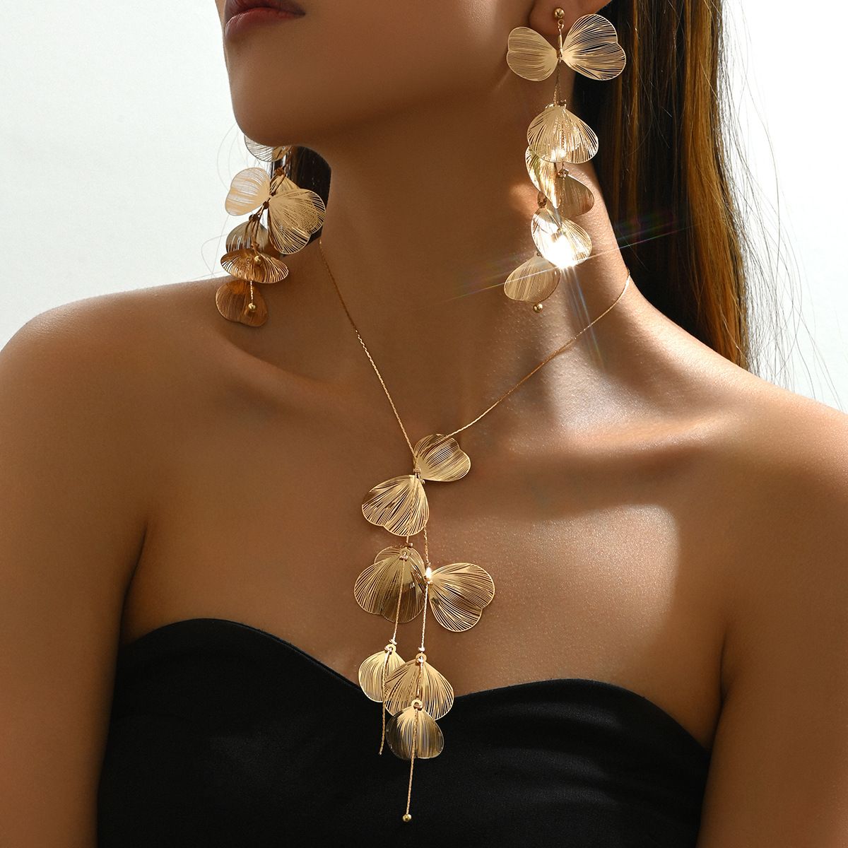 Feng women's jewelry set, niche flower earrings necklace, high-end tassel design, earring accessories_ipsvogv.com