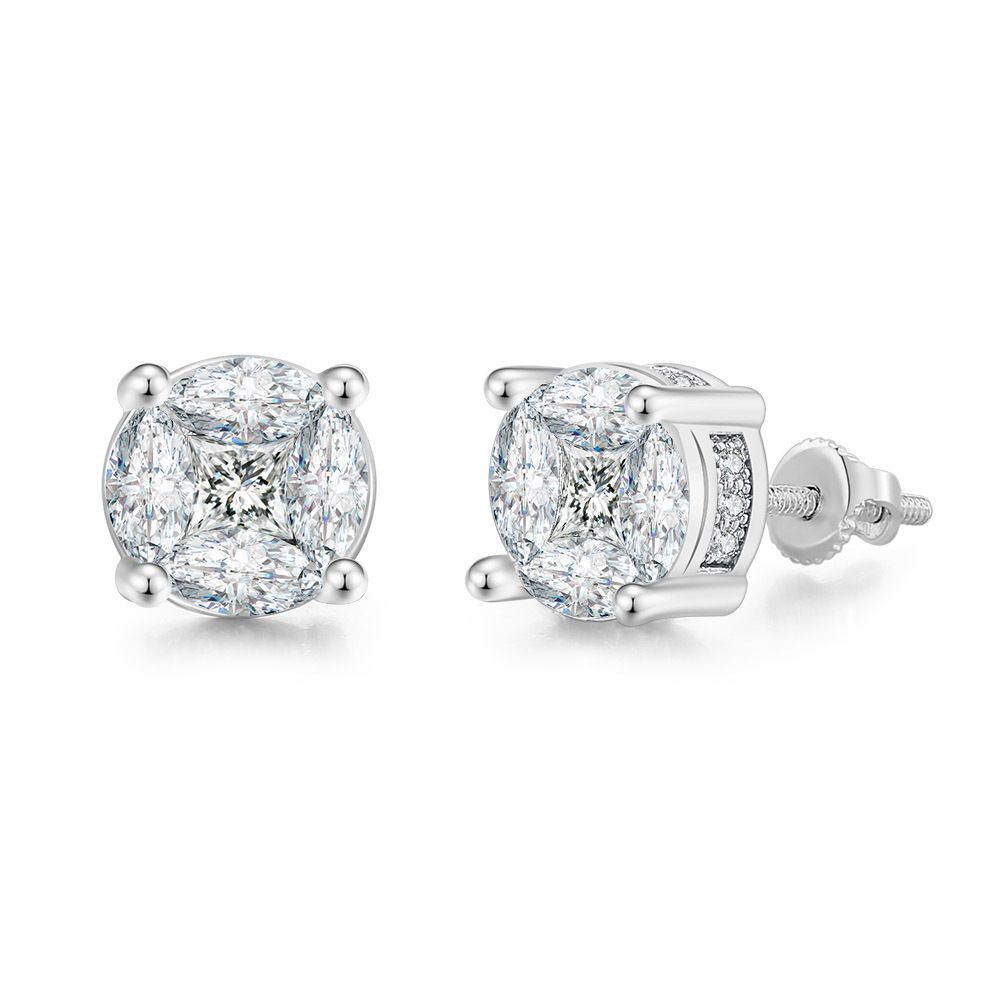 Unisex popular full diamond hip hop earrings for men, round zircon micro inlaid color separated electroplated earrings_ipsvogv.com