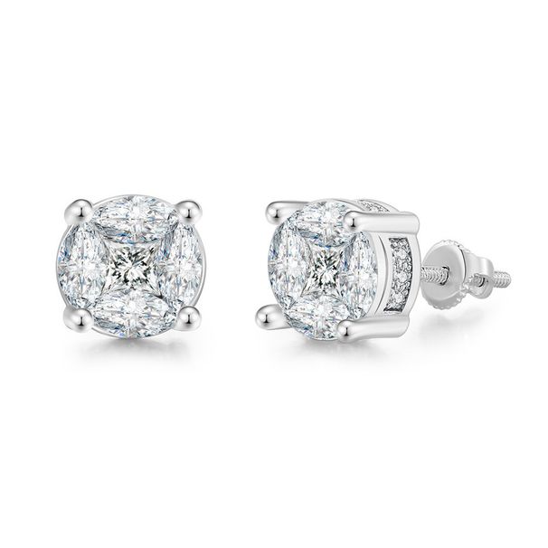 Unisex Popular Full Dia Hip Hop For Men, Round Zircon Micro Inlaid Color Separated Electroplated Earrings_ipsvogv.com