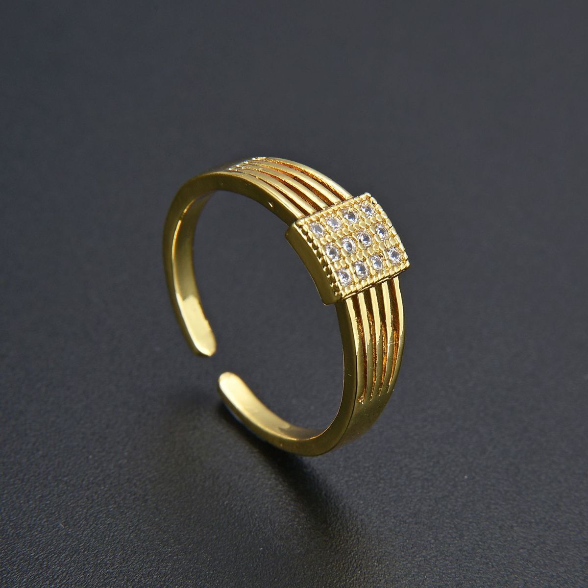 Unisex Retro Simple Square Diamond Zircon CZ Ring Female Jewelry Opening Adjustable Spot Wholesale Light Luxury Ins Style_ipsvogv.com