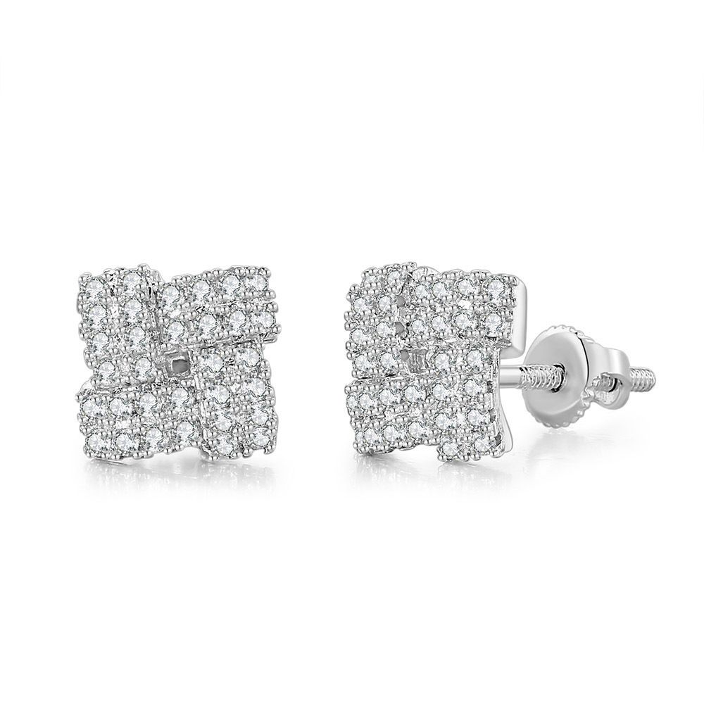 Hot hip hop zircon earrings for men and women with full diamond gold plated threaded earrings, hot earrings_ipsvogv.com
