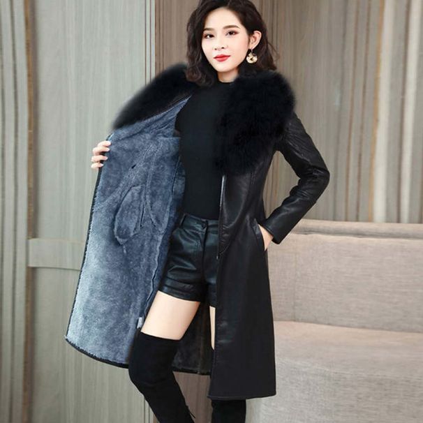 Women's large fur collar winter fur coat women plus fleece thickened medium long_ipsvogv.com