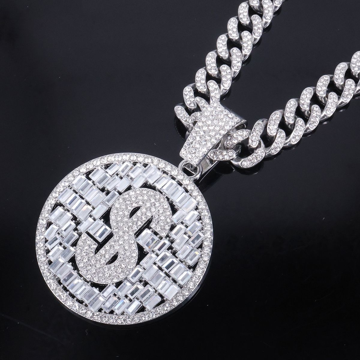 Unisex Hip Hop Jewelry New US Dollar Round Pendant High End Hip Hop Trendy Rap Men's Cuban Chain_ipsvogv.com