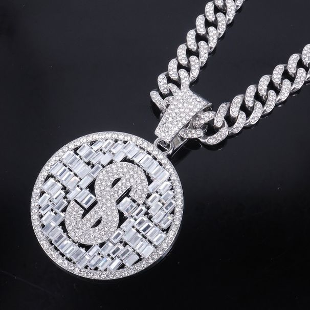 Unisex Hip Hop Jewelry New US Dollar Round Pendant High End Hip Hop Trendy Rap Men's Cuban Chain_ipsvogv.com