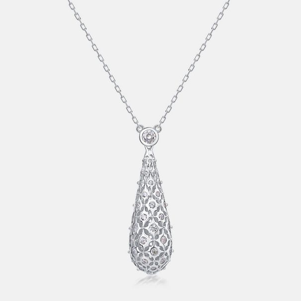 new Water Drop Simple Necklace S925 Silver Hollow Full Inlaid White Zirconium Clavicle Chain Fashion Light Luxury Noble_ipsvogv.com