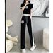 Women's casual knitted suit for women in summer, thin style, fashionable and fashionable, age-reducing wide-leg pants, fashionable two-piece set_ipsvogv.com