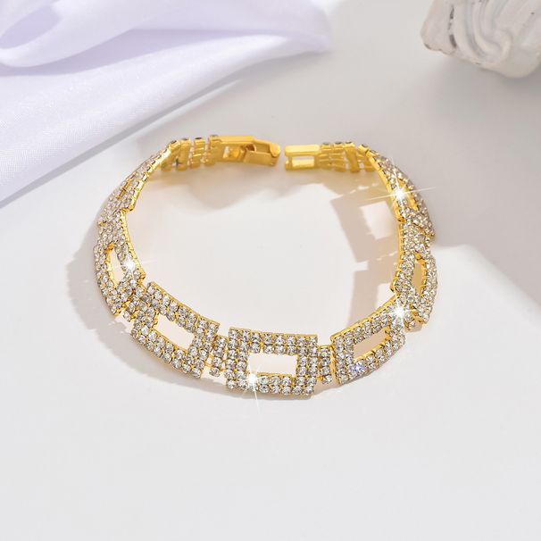 Unisex Hot Sale Fashion Star Bracelet Full Of Diamonds Shining Square Gold Two Tone Women's Jewelry_ipsvogv.com