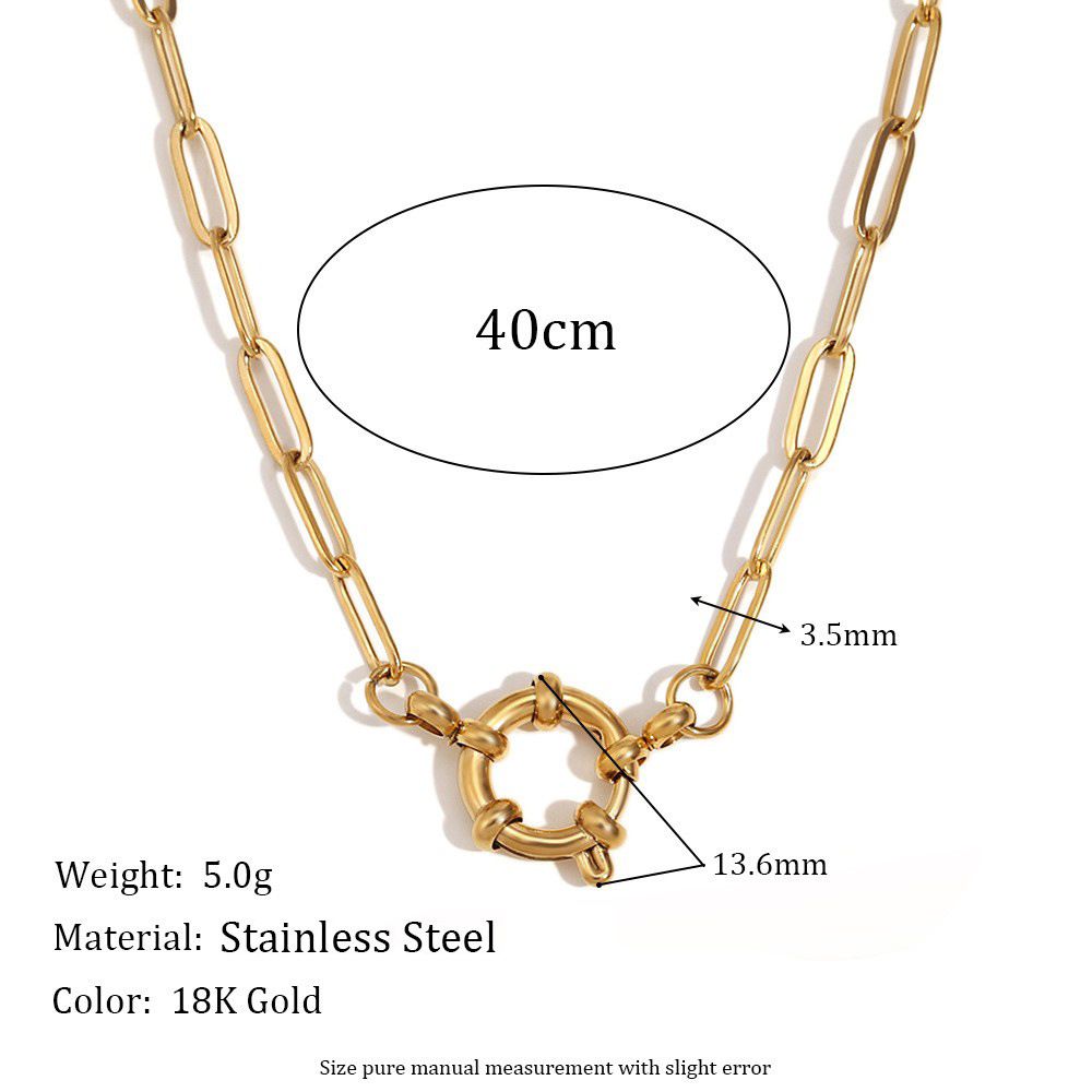 Women's Jewelry Fashion Simple Niche Blade Chain Pendant Stainless Steel Plated K Gold O Shaped NK Chain Spring Buckle Pendant Necklace_ipsvogv.com