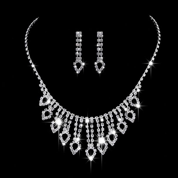 Women’s Jewelry Set Fashion Full Diamond Necklace Earrings Set Bridal Jewelry Necklace Three Piece Set Wedding Rhinestone Jewelry_ipsvogv.com