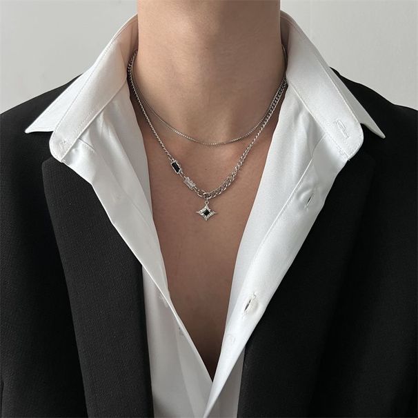 Black Zircon Double Layer Mang Star Necklace for Men's Ins Trendy and Handsome Hip Hop niche Design High Grade New Versatile Jewelry_ipsvogv.com