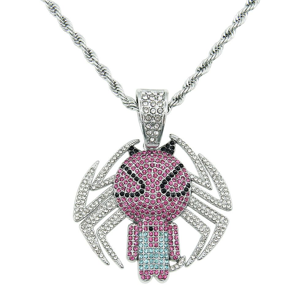 Hip hop personality full diamond spider shaped pendant necklace men and women trendy hoodies, fashionable long chain for_ipsvogv.com