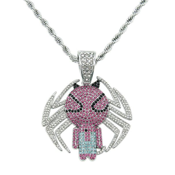 Hip hop personality full diamond spider shaped pendant necklace men and women trendy hoodies, fashionable long chain for_ipsvogv.com