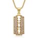 Hot Selling Hip-Hop Jewelry Titanium Steel Gold-Plated Diamond-Studded Razor Blade Pendant Necklace_ipsvogv.com