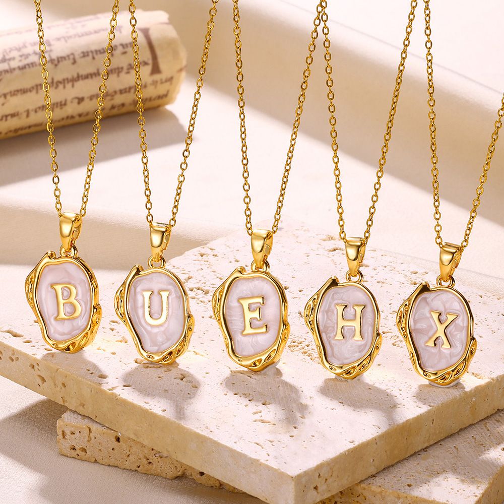 ins style summer 26 English letters oil drop three dimensional necklace gold plated necklace female_ipsvogv.com