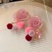 Unisex Bean Paste Pink Begonia Mesh Flower Hair Ball Earrings Autumn And Winter Earrings Niche Design Gentle Temperament Earrings Earrings_ipsvogv.com