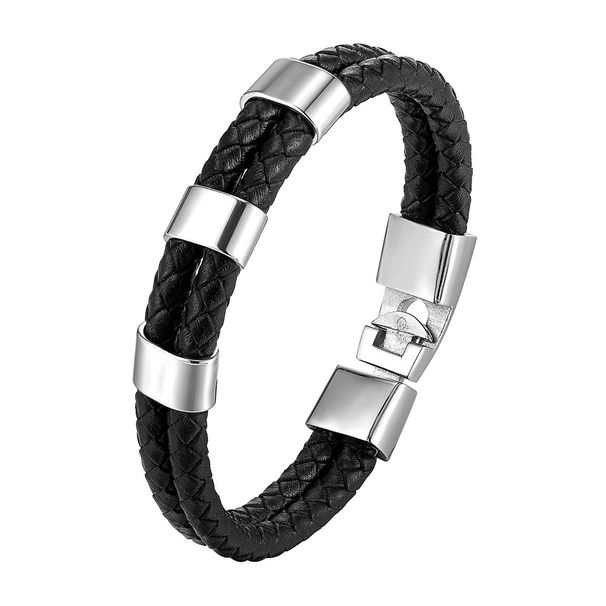 Bracelet, simple stainless steel woven multi-layer genuine leather bracelet, hot selling_ipsvogv.com