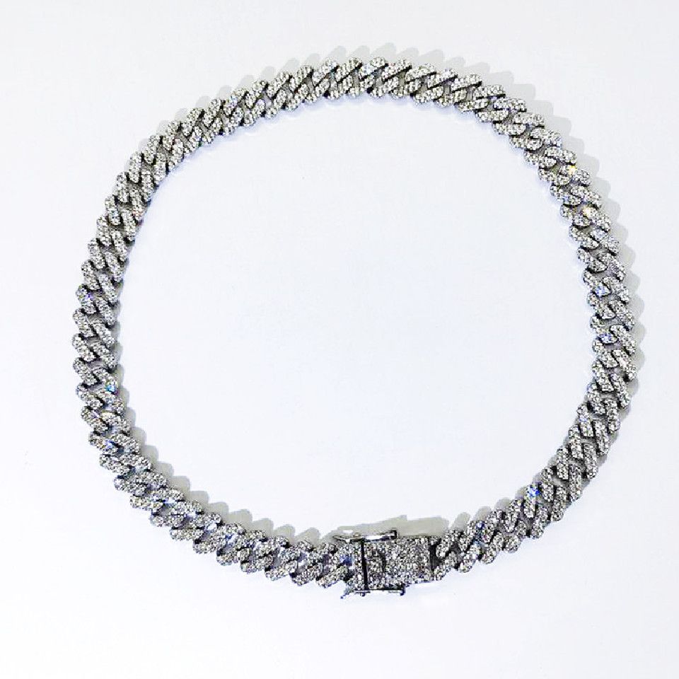 Unisex 10mm Diamond Shaped Dense Diamond Full Bit Alloy Necklace High End Niche Rap Hip Hop Cuban Chain_ipsvogv.com