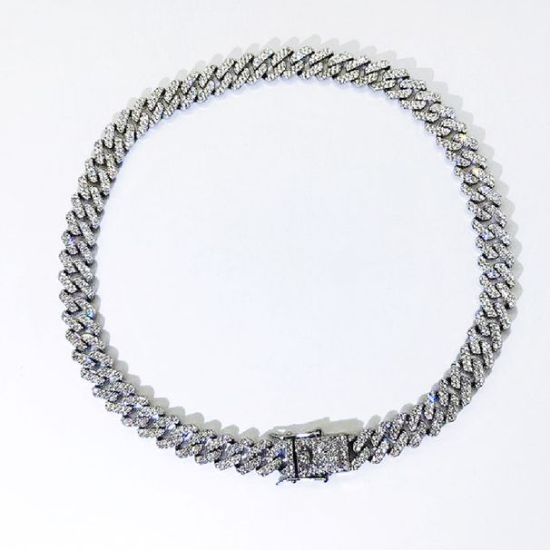 Unisex 10mm Diamond Shaped Dense Diamond Full Bit Alloy Necklace High End Niche Rap Hip Hop Cuban Chain_ipsvogv.com