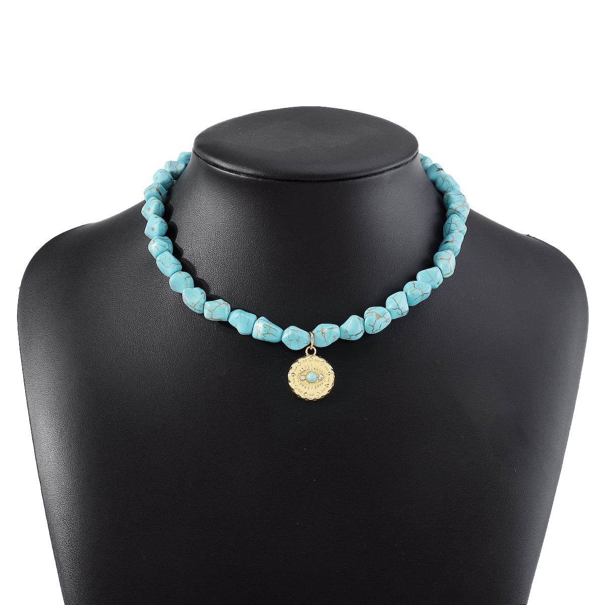 N11081 Devil's Eye Turquoise Necklace Bohemian Style Neckchain Irregular Beaded Neckpiece_ipsvogv.com