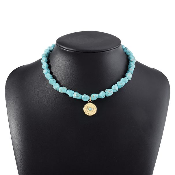 N11081 Devil's Eye Turquoise Necklace Bohemian Style Neckchain Irregular Beaded Neckpiece_ipsvogv.com