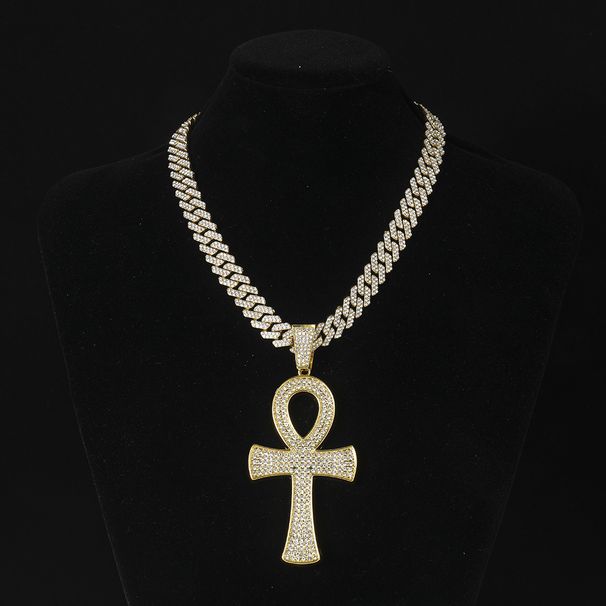 Full diamond key pendant personalized alloy necklace accessories safety buckle hip hop Cuban chain_ipsvogv.com