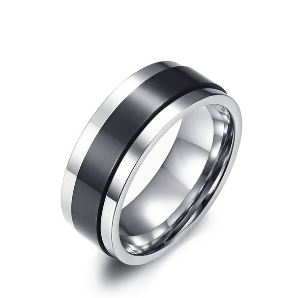 Men's Jewelry Titanium Steel Color Plated Rotatable Ring Rotatable Black Belt Ring_ipsvogv.com