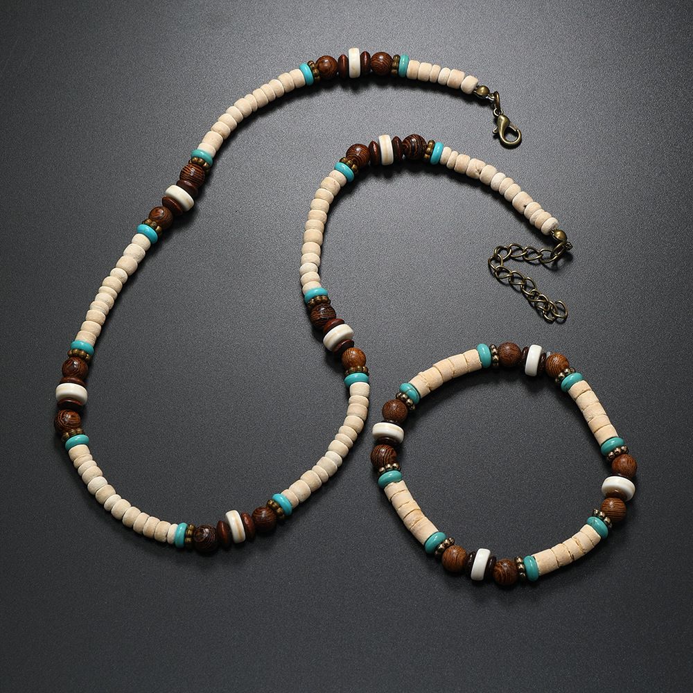 Bohemian Style Turquoise Wood Bead Necklace For Men's Fashionable And Personalized Surfer Splicing Coconut Shell_ipsvogv.com