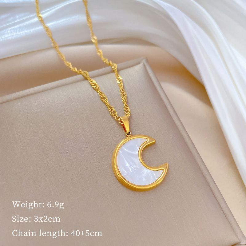 【 Full body titanium steel 】 Shell Moon temperament personality extremely simple Wind furnace real gold necklace female_ipsvogv.com