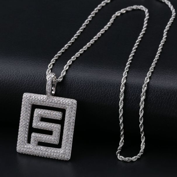 Men's Hip-Hop Style Solid Pendant Necklace With Zircon, Geometric Design, Gold & Silver Options Solid Pendant Zircon Trendy Necklace Accessories_ipsvogv.com