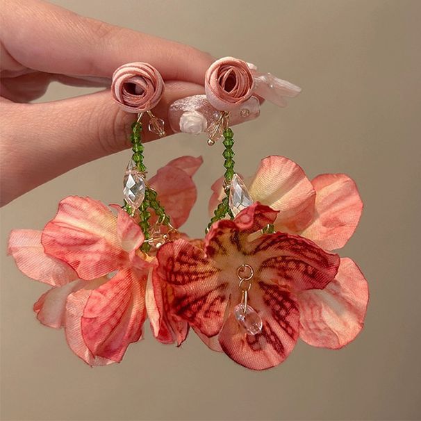 Unisex Burning Rose Flower Tassel Earrings Super Fairy Retro Atmosphere Simulated Petal Earrings Unique And Exaggerated Earrings_ipsvogv.com
