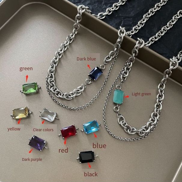 Men's and women's light luxury niche design sense simple high end trend hip hop accessories multi color gemstone splicing clavicle necklace_ipsvogv.com