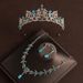 Crown tiara three piece set sky blue princess birthday queen crown necklace earrings bride wedding dress evening dress jewelry_ipsvogv.com