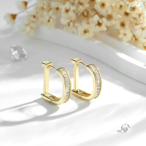 Women's Jewelry Simple Light Luxury Copper Plated 14K Gold Zircon Geometric Ear Clip Ear Ring High End D Shaped Earrings Ear Jewelry_ipsvogv.com