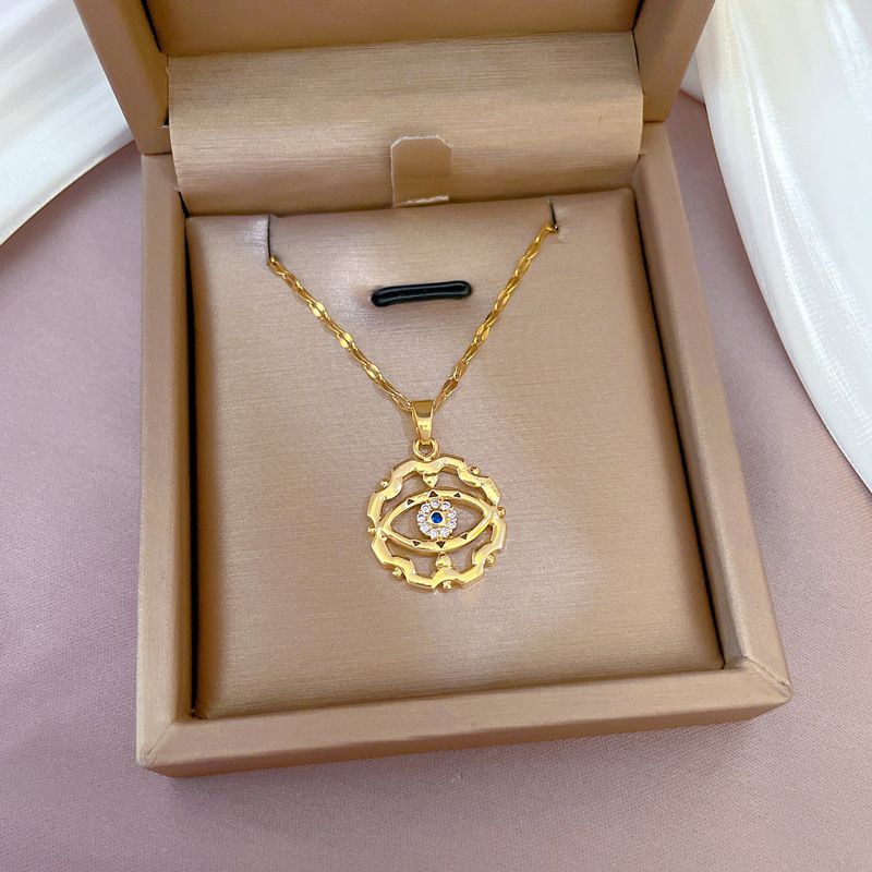 Titanium Steel 【 】 Light Luxury Full Diamond Micro Inlaid Zircon Devil's Eye Necklace Copper Plated True Gold Pendant 【 】_ipsvogv.com