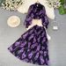 Women's Clothing light mature style, lantern long sleeves, bowknot, loose printed chiffon shirt, two-piece suit, high waist skirt_ipsvogv.com