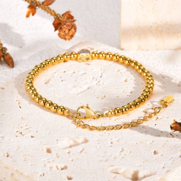 Women's Jewelry Set Fashion Stainless Steel Plain Round Bead Bracelet Copper Material Heart Zircon Simple Hand Jewelry_ipsvogv.com