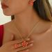 Fashion OL Niche Flower Ring Earrings Set All Match Rose Design Long Necklace Jewelry_ipsvogv.com