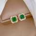 【 Titanium Steel 】 Necklace Earring Light Luxury Full Diamond Green Square Personalized Temperament Banquet Earrings Set_ipsvogv.com