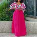 Women's Clothing women's summer new fashion V neck printed top pleated long skirt two piece suit_ipsvogv.com