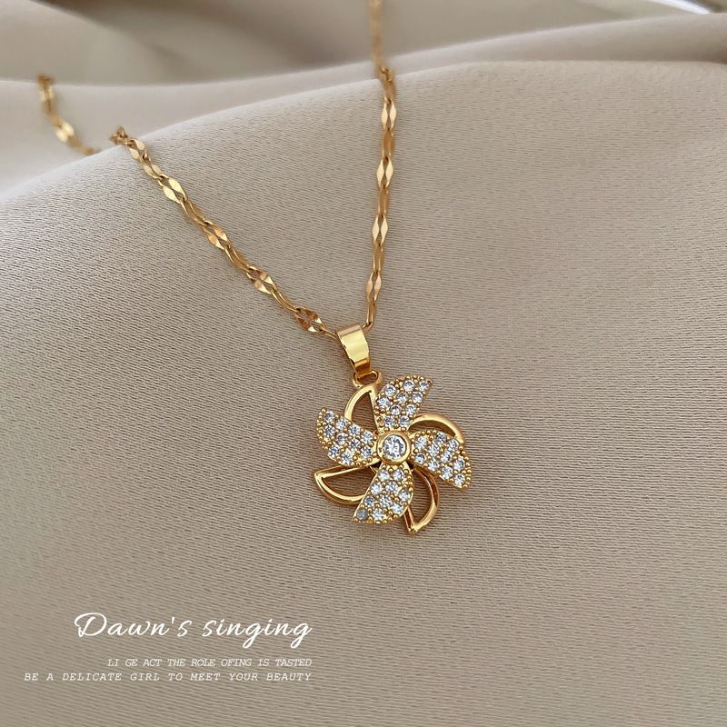 Rotating 【 】 Windmill Thread Empty Light Luxury Charm Gorgeous Full Diamond Necklace Women's Versatile Clavicle Chain 【 】_ipsvogv.com