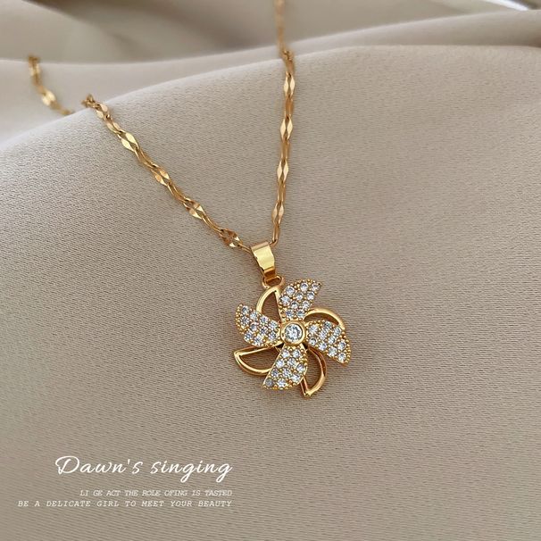 Rotating 【 】 Windmill Thread Empty Light Luxury Charm Gorgeous Full Diamond Necklace Women's Versatile Clavicle Chain 【 】_ipsvogv.com