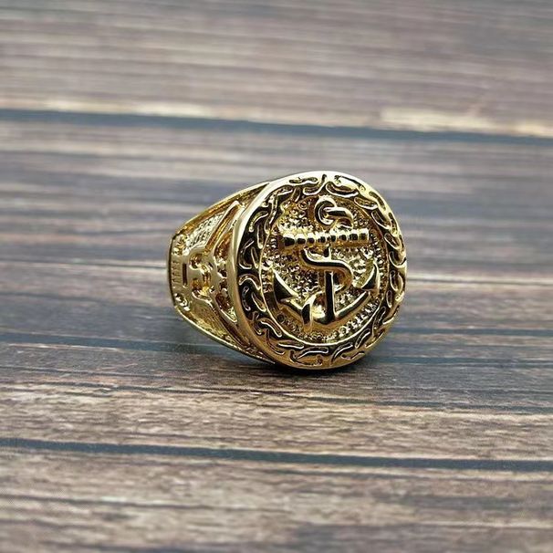 Titanium Steel/Stainless Steel Color-Retaining Gold-Plated American Navy Anchor Eagle Men's Ring_ipsvogv.com