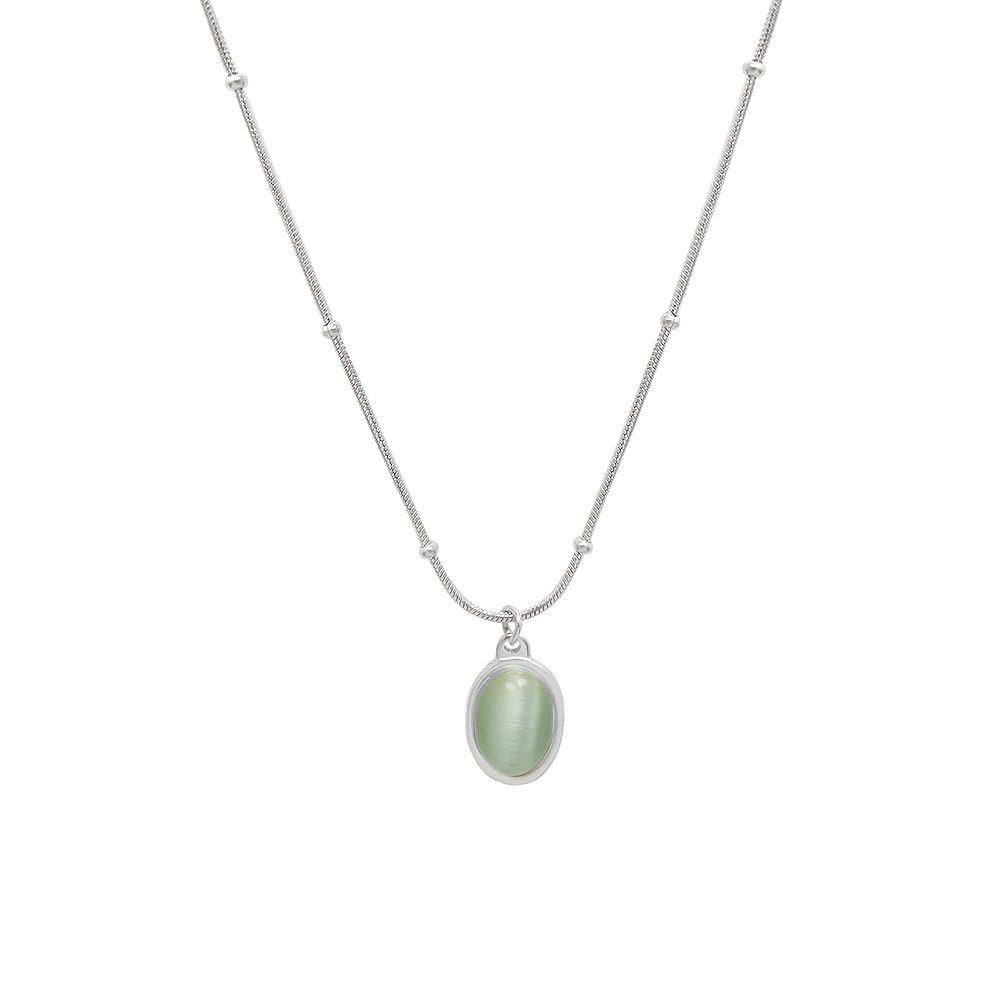 French Style High-end Feeling, Niche And Versatile Gold Lock Bone Chain, Cat's Eye Stone Oval Pendant, Titanium Steel_ipsvogv.com