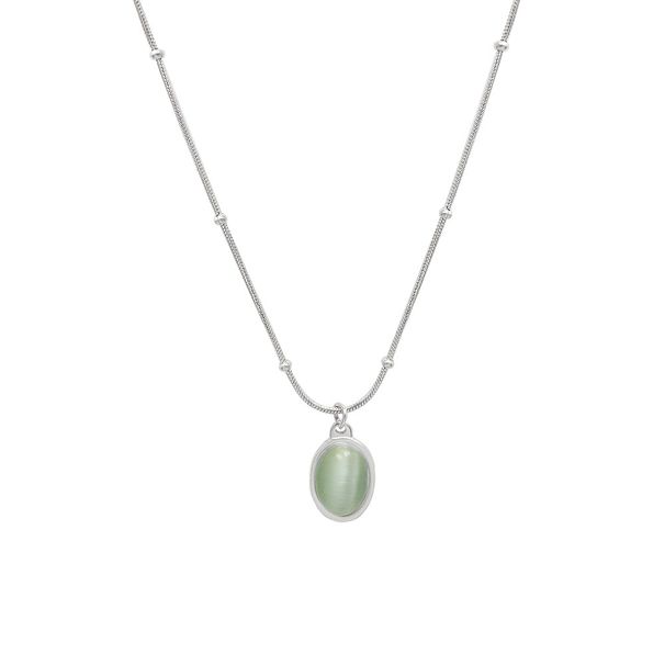 French Style High-end Feeling, Niche And Versatile Gold Lock Bone Chain, Cat's Eye Stone Oval Pendant, Titanium Steel_ipsvogv.com
