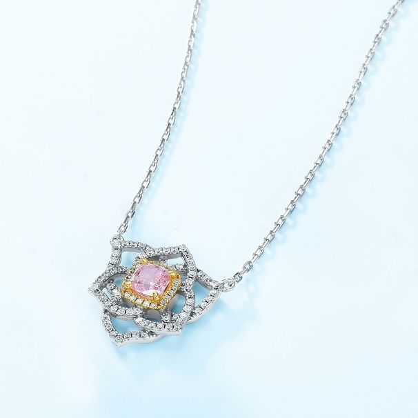 new Ice Flower Cut High Carbon Diamond Flower Necklace S925 Silver Inlaid Colored Gem Clavicle Chain Light Luxury Fashion_ipsvogv.com