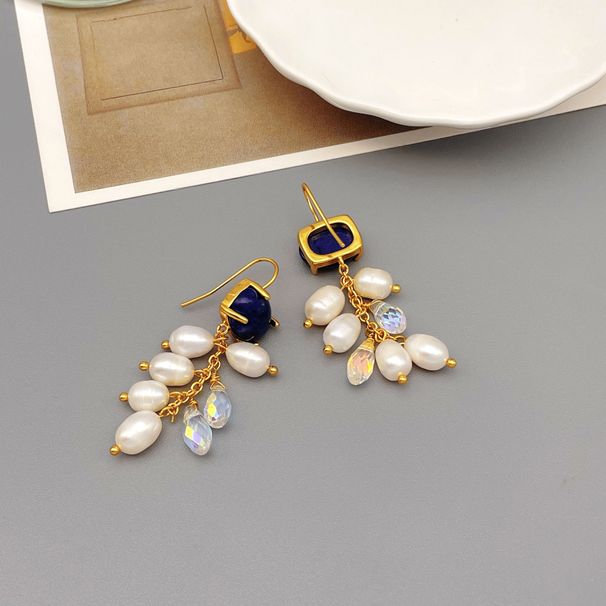 Super Immortal Freshwater Pearl Baroque Tassel Light Luxury Long Natural Lapis lazuli Personalized Earrings for Women_ipsvogv.com